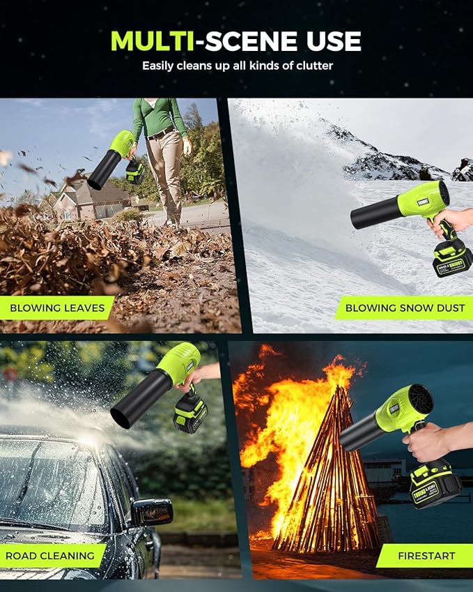 Leaf Blower Cordless with Battery and Charger,500,000 RPM,Extended Nozzle,Lightweight Handheld Design,Blower for Patio Cleaning,car Blowing Water,Blowing Leaves and Dust (Grass Green)