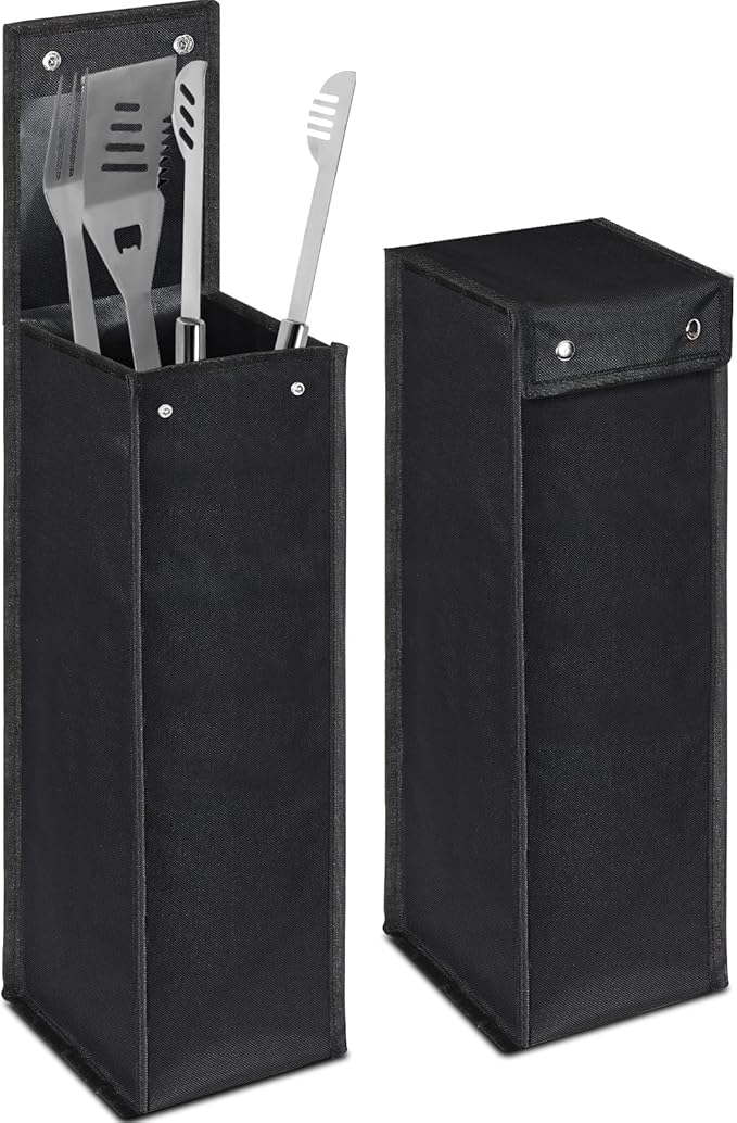 Grill Utensil Storage Bag BBQ Tool Storage Bags Barbecue Hardware Tool BBQ Utensil Holder Pouch Oxford Cloth Accessory Foldable for Camping Hiking(1 Pcs,Black)