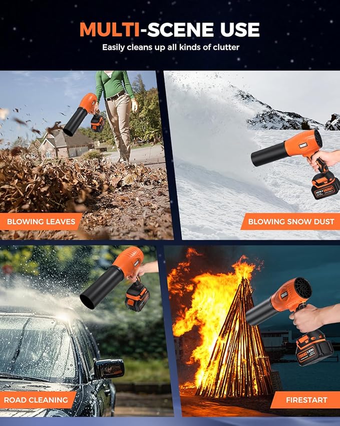 Leaf Blower Cordless with Battery and Charger,500,000 RPM,Extended Nozzle,Lightweight Handheld Design,Blower for Patio Cleaning,car Blowing Water,Blowing Leaves and Dust（Citrus Orange）