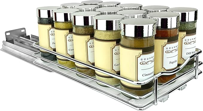 LYNK PROFESSIONAL® Pull Out Spice Rack Organizer for Inside Kitchen Cabinets - 6-1/4 inch Wide - Slide Out Drawer – Chrome Sliding Spice Cabinet Organization Shelf Racks - 1 Tier