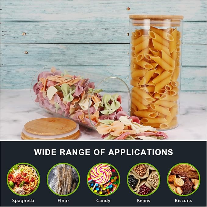 Glass Food Storage Containers Jars with Airtight Bamboo Lid 30 oz 8 pcs, 890 ml Pantry Organization Jar, Glass Terrarium with Lid, Spice, Flour and Sugar Container, Canister Set for Kitchen Counter