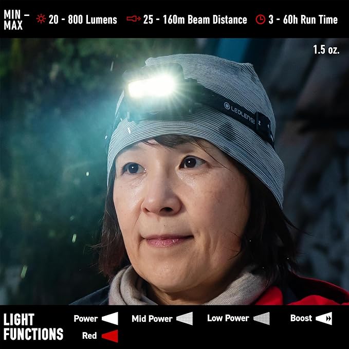 Ledlenser HF6R Core Hands Free, Rechargable Headlamp, Water Resistant, 800 Lumens, Red