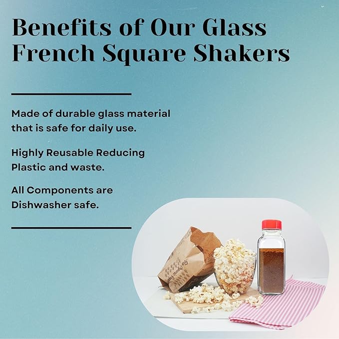 JARMING COLLECTIONS Glass Spice Jars with Shaker Lids - Spice Jars 16 oz for Food Storage, Spice Containers for Kitchen Organization, Organizing Bottles for Spices (French Square Red - 2pack)