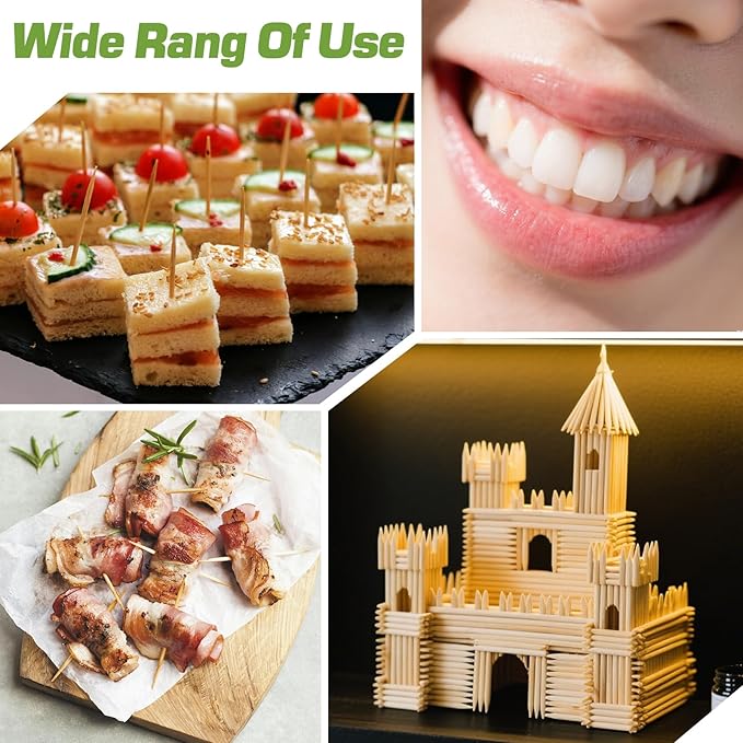 HOPELF Toothpick Holders 2 Pack with 7200 Picks,Round Toothpicks Double-Side Point for Teeth,Food Pick,Appetizers,Cocktails Fruits,Olive&DIY Craft.