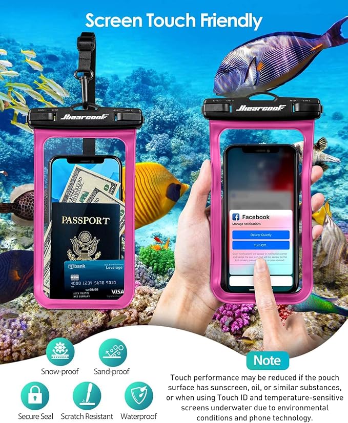 Hiearcool Waterproof Phone Pouch,Waterproof Phone Case for iPhone 16 15 14 13 Pro Max Plus up to 8.3",IPX8 Cellphone Dry Bag for Beach Cruise Travel-Bright Red-2Pack