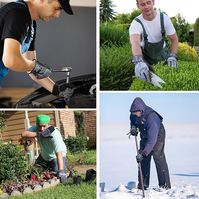 Leather Work Gloves for Men or Women. Small Glove for Gardening, Tig/Mig Welding, Construction, Chainsaw, Farm, Ranch, etc. Cowhide, Cotton Lined, Utility, Firm Grip, Durable. Grey-Black S