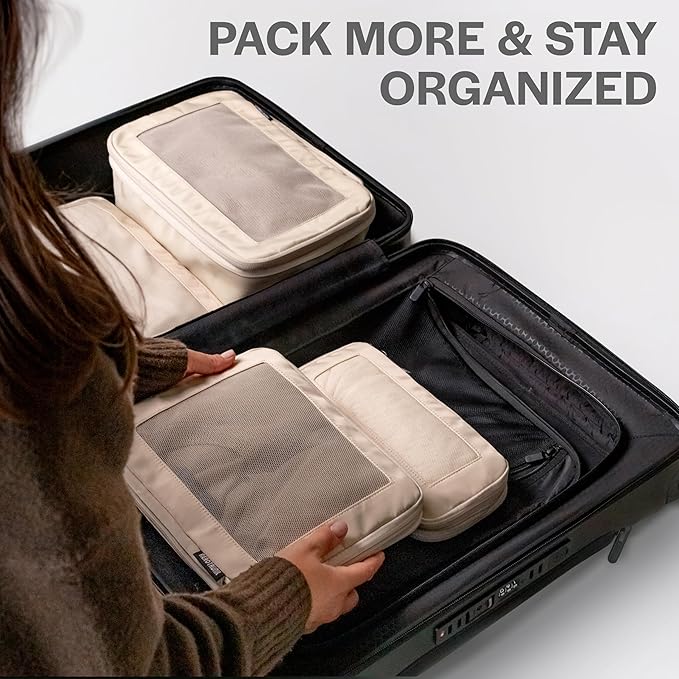Compression Packing Cubes for Travel - Luggage Organizer Bags - Double Zipper Packing Cubes for Suitcases (6-Pack, Light Grey)