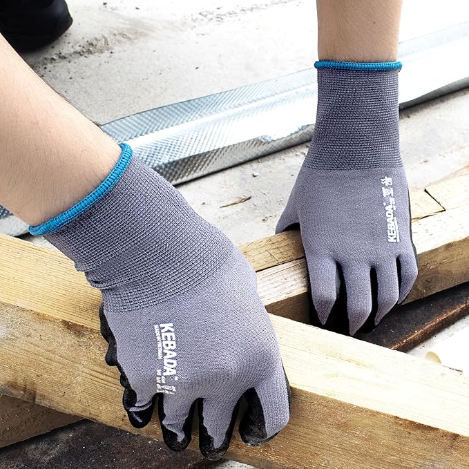 Kebada Work Gloves for Men and Women, Foam Nitrile Coated Safety Gloves with Grip, Ideal for Warehouse Package Handling, Gardening, Mechanic and Construction, Small