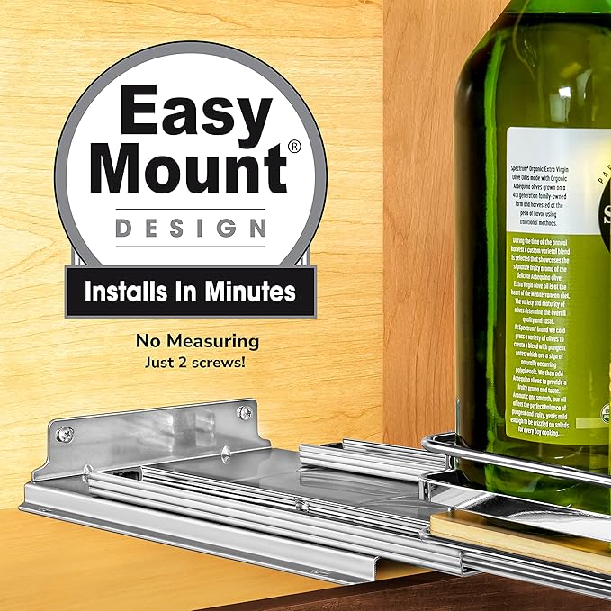 LYNK PROFESSIONAL® Élite™ Pull Out Spice Rack Organizer for Inside Kitchen Cabinets - 8-1/4 inch Wide - Slide Out Drawer – Wood/Chrome Sliding Spice Cabinet Organization Shelf Racks - 1 Tier