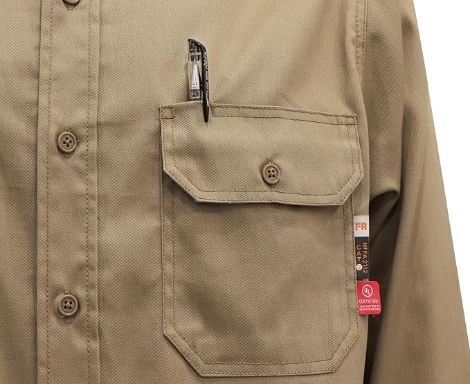 KONRECO FR Shirts for Men Fire Resistant Button Down Work Shirt 100% Cotton 6.5oz Lightweight Welding Shirts