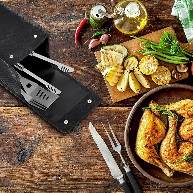 Grill Utensil Storage Bag BBQ Tool Storage Bags Barbecue Hardware Tool BBQ Utensil Holder Pouch Oxford Cloth Accessory Foldable for Camping Hiking(1 Pcs,Black)