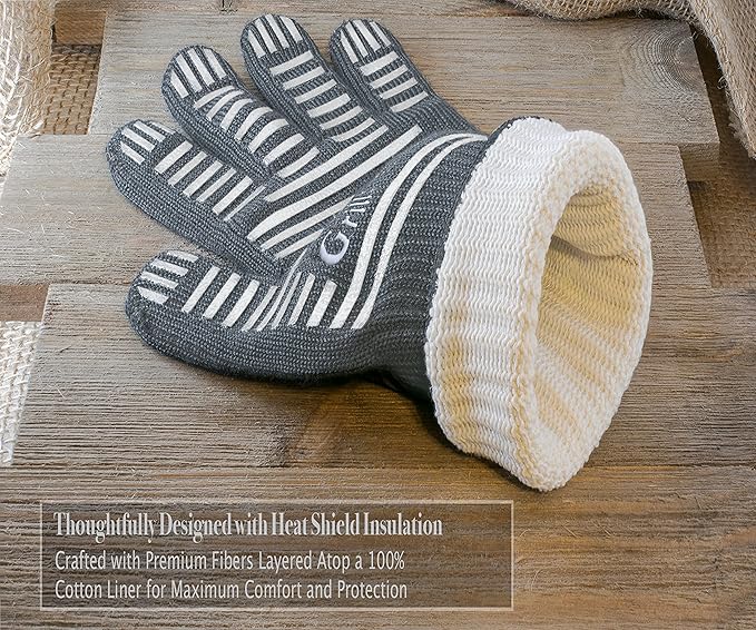 GRILL HEAT AID BBQ Grill Gloves Heat Proof for Grilling – Fireproof 1472°F Heat-Resistant Grill Mitts for Outdoor Barbecue and Smoker, Campfire, Fire Pit, Oven Glove with Fingers for Baking Pizza